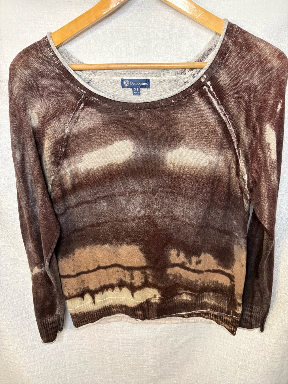 Democracy Brown & Cream Tie-Dye Scoop Neck Sweater